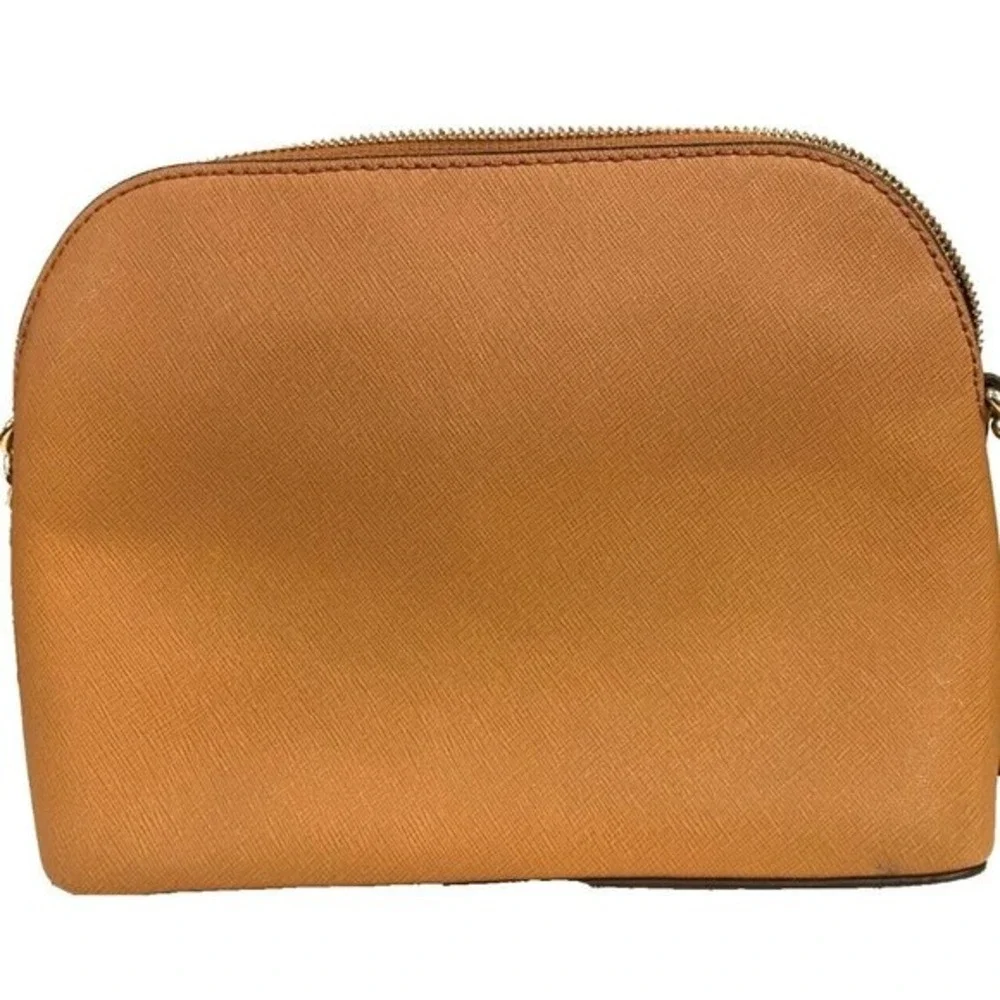 Michael Kors Small Dome Crossbody Bag Purse Tan Saffiano Leather Gold Tone Chain